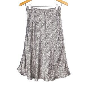 Sienna Sky Satin Skirt S Midi Flowy‎ Leopard Print Black White Mid Length